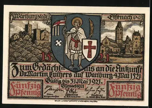 Notgeld Eisenach / Thür. 1921, 50 Pfennig, Luthers Gefangennahme