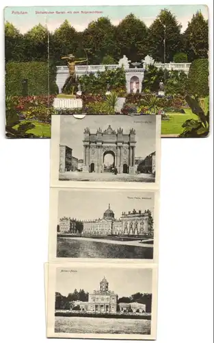 Leporello-AK Potsdam, Sizilianischer Garten mit dem Bogenschützen, Marmor Palais, Kgl. Orangerie-Gebäude