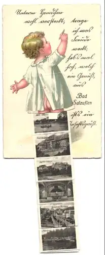 Leporello-AK Bad Salzuflen, Ansichten hinterm Gewand, Teich und Fürstenhof, Sophienhäuser, Trinkbrunnen