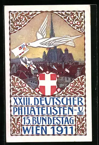 Künstler-AK H. Kalmsteiner: Wien, XXIII. Deutscher Philatelisten- und 15. Bundestag 1911