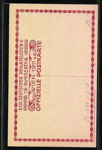 Künstler-AK H. Kalmsteiner: Wien, XXIII. Deutscher Philatelisten- und 15. Bundestag 1911