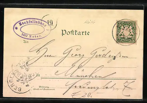 Lithographie Hochfelln-Haus, Brünling Alm, Kirchlein