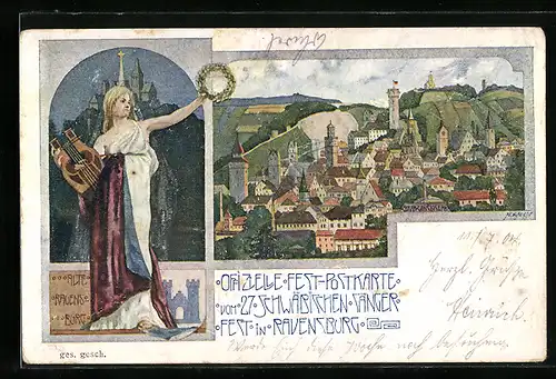 Lithographie Ganzsache PP27C52 /01: Ravensburg, 27. Schwäbisches Sängerfest 1904