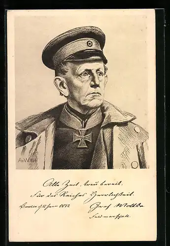 Künstler-AK Graf von Moltke in Uniform, Ganzsache Bayern