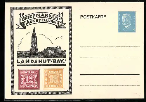 AK Landshut /Bay., Briefmarken-Ausstellung 1931, Ganzsache