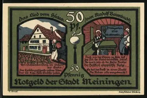 Notgeld Meiningen 1921, 50 Pfennig, Das Lied vom Hütes mit Darstellungen