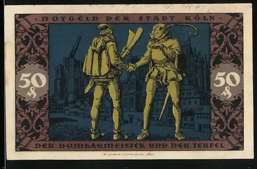 Notgeld Köln 1922, 50 Pfennig, Der Dombaumeister und der Teufel