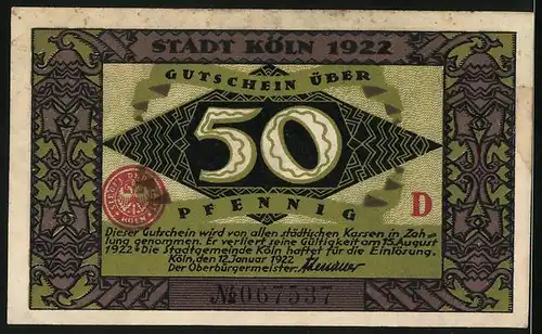 Notgeld Köln 1922, 50 Pfennig, Der Dombaumeister und der Teufel