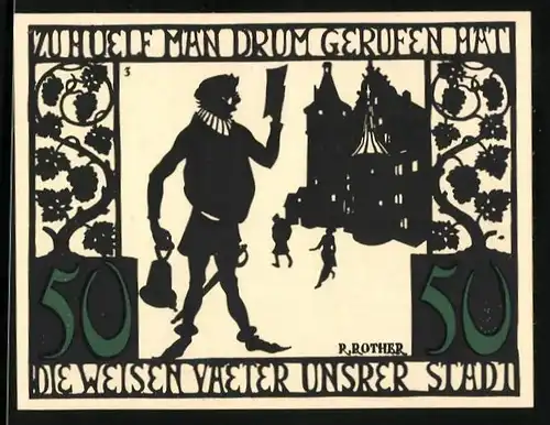 Notgeld Kitzingen a. M. 1921, 50 Pfennig, Vater der Stadt beratschlagt die Bürger