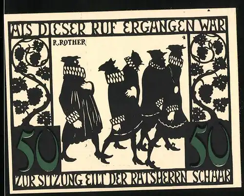 Notgeld Kitzingen a. M. 1921, 50 Pfennig, Die Ratsherren eilen herbei