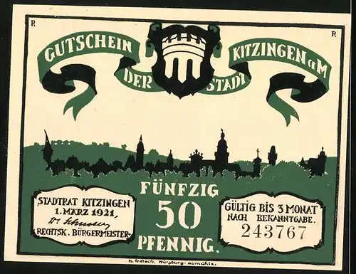 Notgeld Kitzingen a. M. 1921, 50 Pfennig, Die Ratsherren eilen herbei