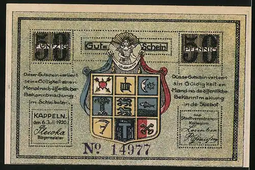 Notgeld Kappeln / Schlei 1920, 50 Pfennig, Fischer bei der Arbeit