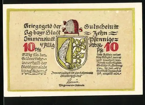 Notgeld Immenstadt i. Allg. 1918, 10 Pfennig, Wappen