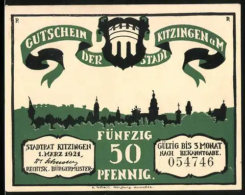 Notgeld Kitzingen a. M. 1921, 50 Pfennig, Die Stadtkassen sind geplündert