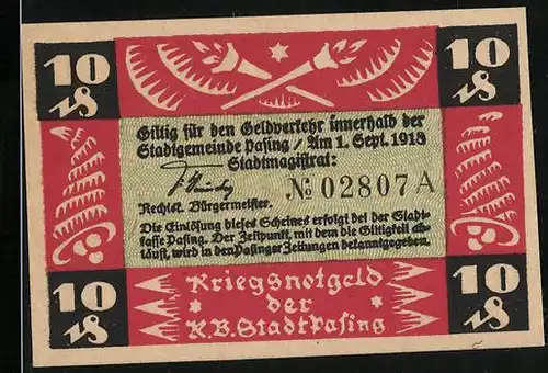Notgeld Pasing 1918, 10 Pfennig, Stadtwappen
