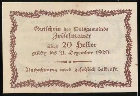 Notgeld Zeiselmauer 1920, 20 Heller