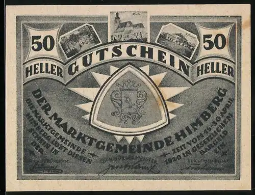 Notgeld Himberg 1920, 50 Heller, Kirche, Bahnhof