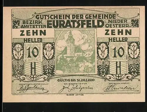 Notgeld Euratsfeld 1920, 10 Heller, Ansicht der Kirche