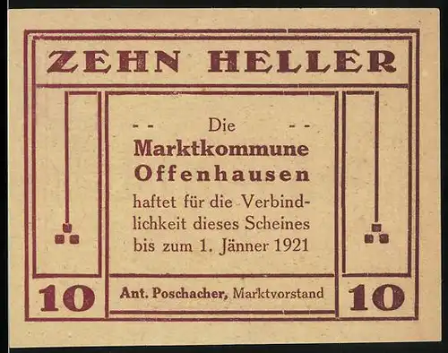 Notgeld Offenhausen 1921, 10 Heller, Bauer mit Pferden auf dem Feld