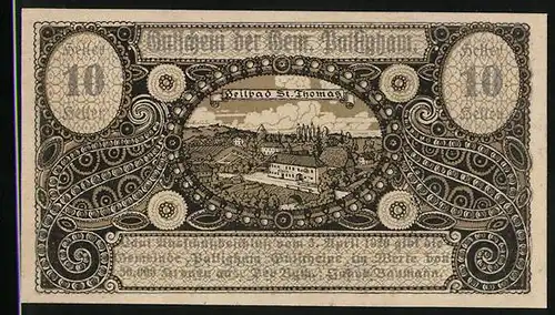 Notgeld Pattigham 1920, 10 Heller, Heilbad St. Thomas