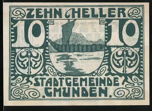 Notgeld Gmunden 1920, 10 Heller, Segelboot auf dem Wasser
