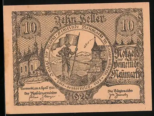 Notgeld Neumarkt / Hausruckkreis 1920, 10 Heller, Ritter bei einer Burg