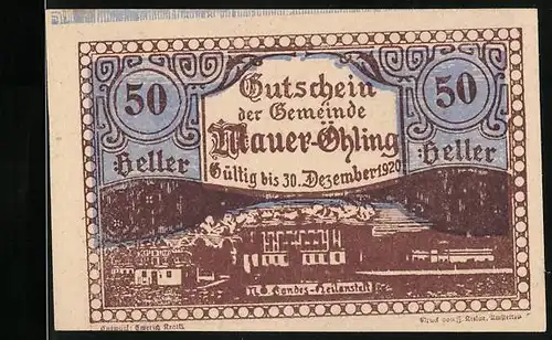 Notgeld Mauer-Öhling 1920, 50 Heller, N.Ö. Landes-Heilanstalt