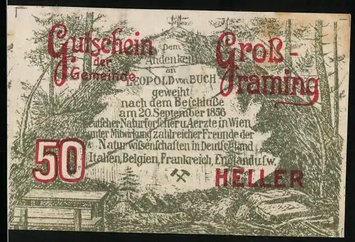 Notgeld Grossraming 1920, 50 Heller, bewaldeter Hügel