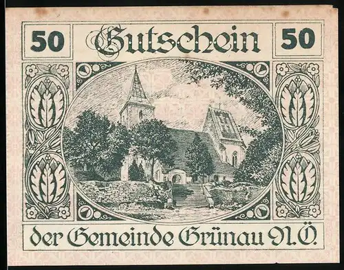 Notgeld Grünau / Almtal 1920, 50 Heller, Kirche