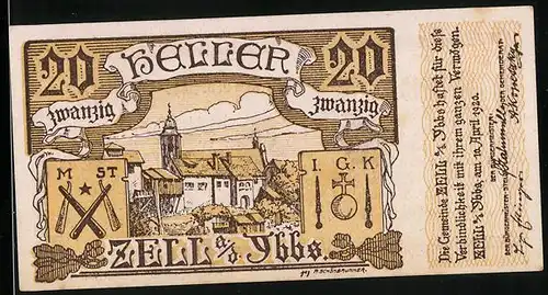 Notgeld Zell a. d. Ybbs 1920, 20 Heller, Kirche, Wappen