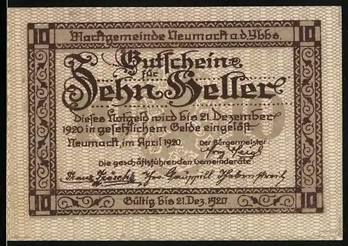 Notgeld Neumarkt a. d. Ybbs 1920, 10 Heller, Marktplatz