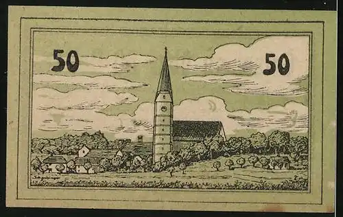 Notgeld Neukirchen an der Enknach 1920, 50 Heller, Kirche