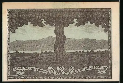 Notgeld Krummnussbaum 1920, 20 Heller, Teilansicht mit Fabriken, krummer Nussbaum