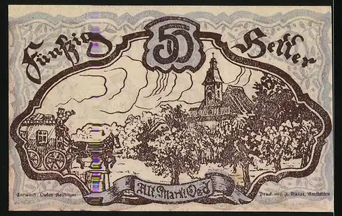 Notgeld Oed 1920, 50 Heller, Altmarkt, Postkutsche, Kirche