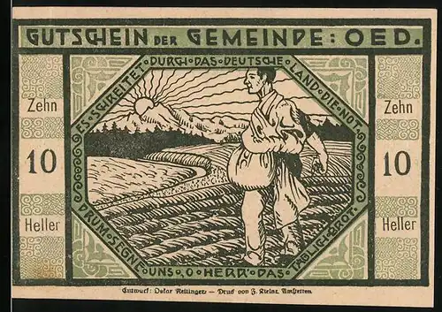 Notgeld Oed 1920, 10 Heller, Bauer beim Säen