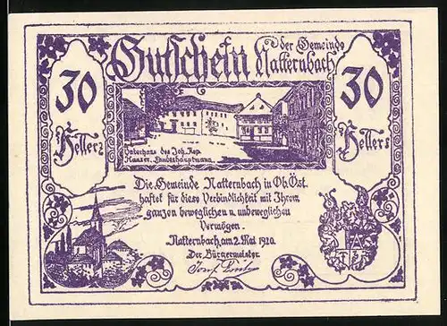 Notgeld Natternbach 1920, 30 Heller, Vaterhaus des Landeshauptmanns Hauser
