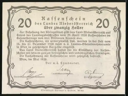 Notgeld Wien / Land Niederösterreich 1920, 20 Heller, Stift Melk