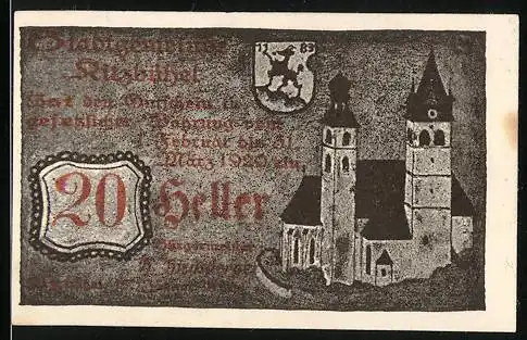 Notgeld Kitzbühel 1920, 20 Heller, Wappen und Kirche