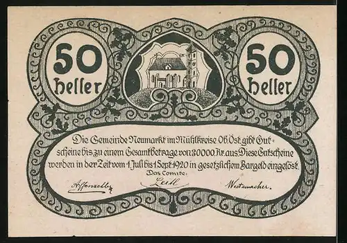 Notgeld Neumarkt / Mühlkreis 1920, 50 Heller, Kirche