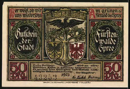 Notgeld Fürstenwalde /Spree 1921, 50 Pfennig, die Quitzows auf einem Plünderungszuge gen Fürstenwalde