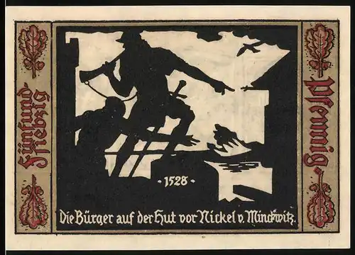 Notgeld Fürstenwalde /Spree 1921, 75 Pfennig, Die Bürger auf der Hut vor Nickel v. Mindewitz