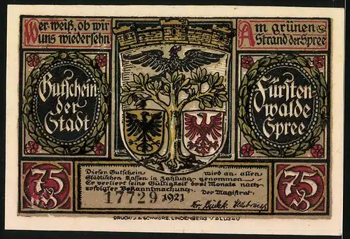 Notgeld Fürstenwalde /Spree 1921, 75 Pfennig, Nickel v. Minckwitz will den Bischof von Fürstenwalde überfallen