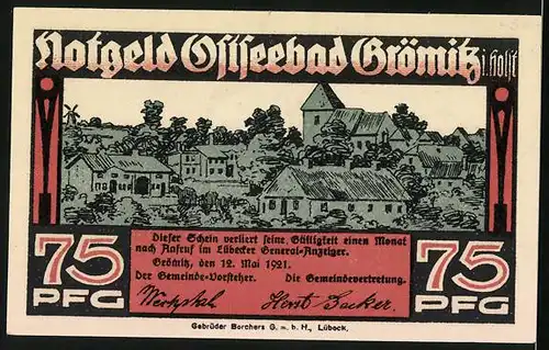 Notgeld Grömitz i. Holst. 1921, 75 Pfennig, Notgeldburg