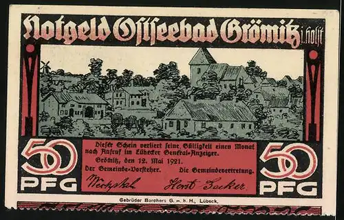 Notgeld Grömitz i. Holst. 1921, 50 Pfennig, Kinder spielen am Strand