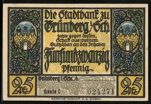 Notgeld Grünberg i. Sch., 25 Pfennig, Berghaus Kötschau, Wappen