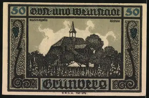 Notgeld Grünberg i. Sch., 50 Pfennig, Marienkapelle Kötschau, Wappen