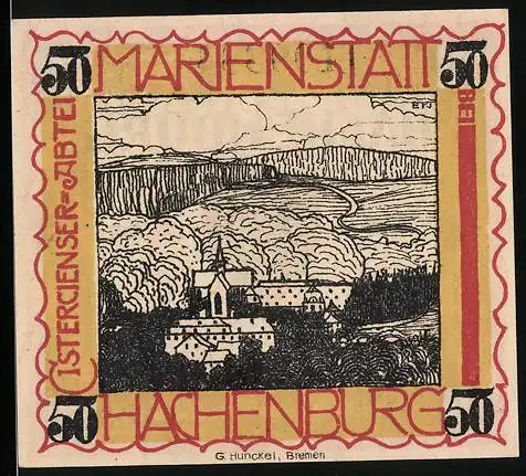 Notgeld Hachenburg 1921, 50 Pfennig, Cistercienser-Abtei Marienstatt