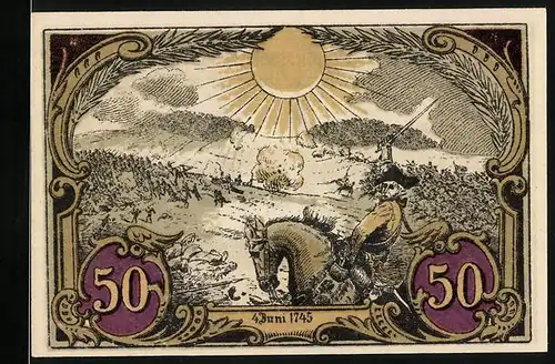 Notgeld Hohenfriedeberg, 50 Pfennig, Soldaten zu Pferde 1745