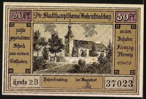 Notgeld Hohenfriedeberg, 50 Pfennig, Soldat mit Fanfare zu Pferde 1745