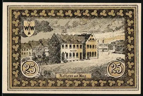 Notgeld Hohenfriedeberg, 25 Pfennig, Rathaus mit Ringstrasse